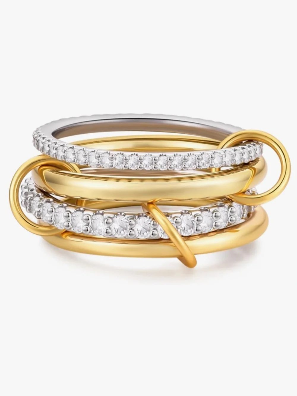 NEW Gold 14K Plated and Silver Stacked Interlinked Ring Set - Women's Sz 8